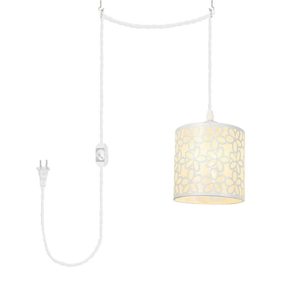 KAYYELAMP White Metal Lampshade E12 Base Minimalist Pendant Light Fixture 15 Feet Plug in Dimmer Cord Hanging Lamp for Kitchen Loft Dining Room(No Bulb)
