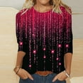 thumbnail image 2 of Summer Clothes Savings 2024! TAGOLD Womens Summer Tops,Women's Loose Mid-Length 3/4 Sleeve Bright Glitter Printed Round Neck Top T-Shirt, 2 of 5