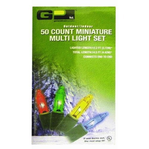 GP Lighting 50 Miniature String Light Set DBX01-050002M - Incandescent, Multicolor, Green Wire