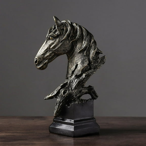 Creative Art Retro Horse Head Ornament,Resin Statue Ornaments,Abstract Style Sculptures,Living Room Dining Desk Decorations,Bookshelf Decorative Objects,Office Decor(11.8"/Black)