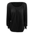 thumbnail image 4 of Ichuanyi Womens Fall Tops, Women's O-Neck Solid Stitching Fashion Casual Pleated Long Sleeved Top Blouse, 4 of 5