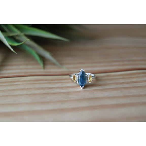 Landon Blue Topaz and Yellow Citrine, 925 Sterling Silver Ring, Two Stone Ring, Beautiful Ring, Unique Ring, Modern Silver Ring, Boho ring