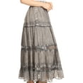 thumbnail image 4 of Sakkas Salina Boho Maxi Skirt with Embroidery and Crochet Lace  Adjustable Waist - Charcoal - Small, 4 of 4