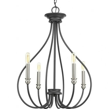 Progress Lighting, Whisp Collection, 4-Light Chandelier, Graphite Finish, Scrolled Frame, No Shade