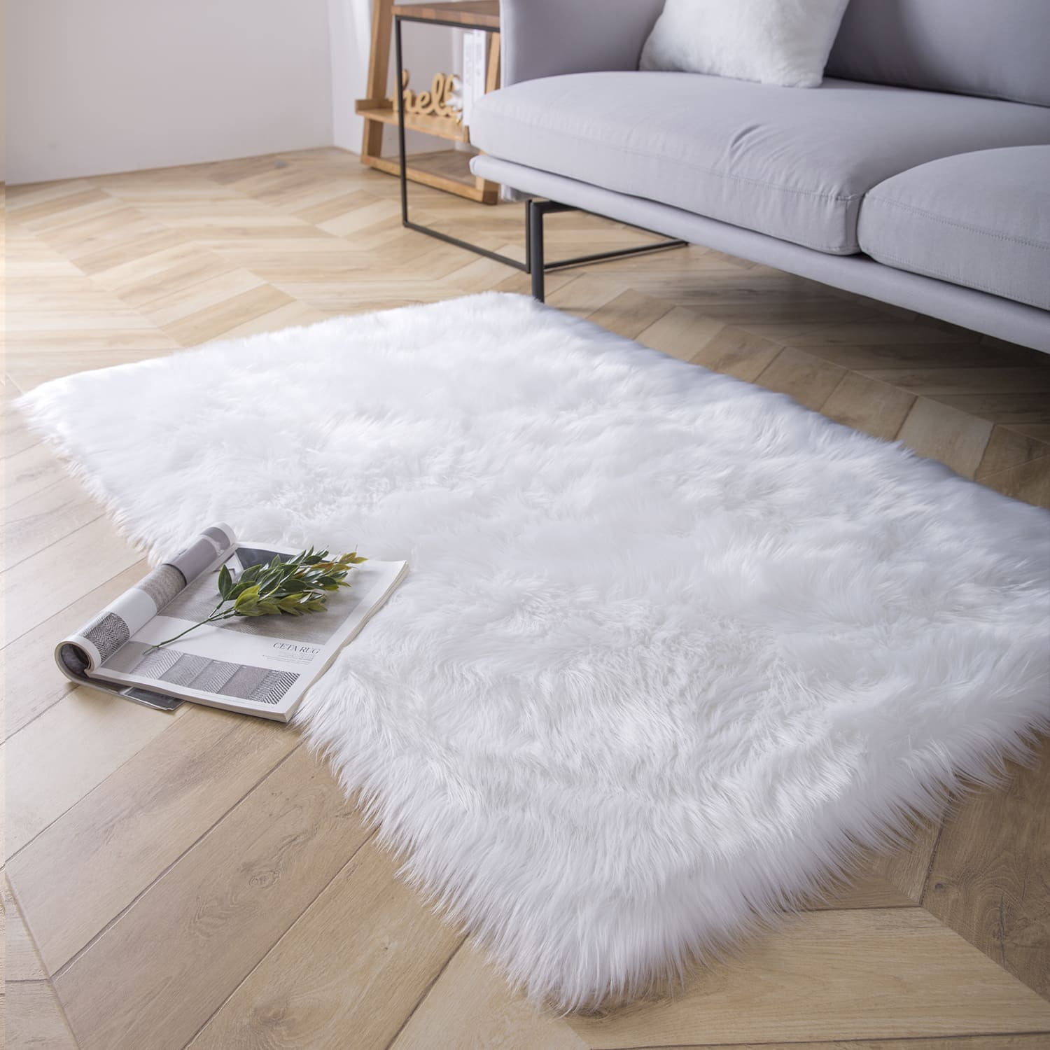 Deluxe Ultra Soft Faux Sheepskin Fur Series Fluffy Decorative Indoor Shag Area Rug, 2 x 3 Feet Rectangle, White, 1 Pack