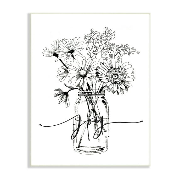 Stupell Industries Joy Text Daisies Bouquet Detailed Line Design Graphic Art Unframed Art Print Wall Art, Design by Lettered and Lined