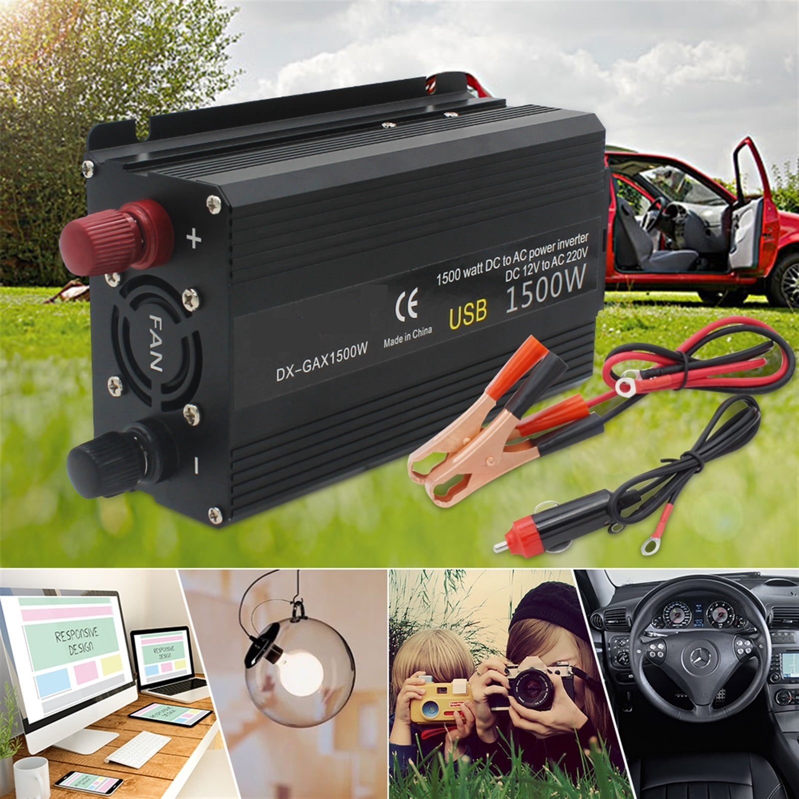 Car Inverter 12V 220 Power 500W/1500W/2000W Converter 2 USB Socket 12 Volts Auto Inversor Transformer Solar