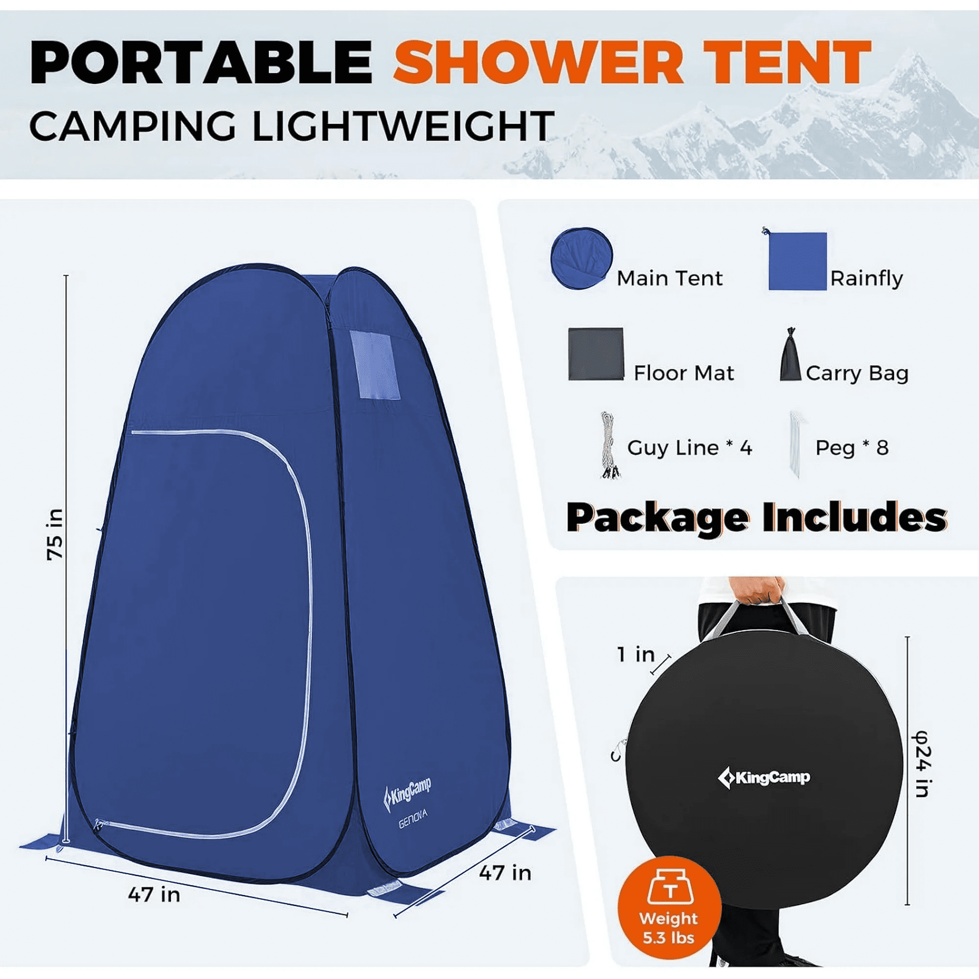 KingCamp Portable Shower Tents, Pop up Camping Privacy Tent, Outdoor Dressing Changing Room Easy Setup, Toilet Tent  for Beach, Camping, Hiking, Blue