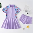 thumbnail image 2 of TOWED22 Toddler Girl Swimsuit One Piece Rash Guard Bathing Suit Little Girls Short Sleeve Quick Dry Swimwear 1-7 Years Purple,13-14 Y, 2 of 9