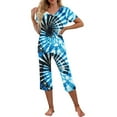 thumbnail image 3 of HUJlwoi Short Sleeve Pajama Sets for Women Capri Pants 2 Piece Sleepwear Sets Tie Dye V-Neck Ladies Lounge Matching Clothing, 3 of 6