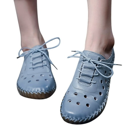 

f21 Fashion Spring And Summer Soft Bottom Lace-Up Shoes Hollow Breathable Women s Shoes Women Loafers And Slip On Shoes Size 8 Blue Wide
