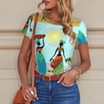 thumbnail image 6 of KLL Women 's Crew Neck Bodysuit Jumpsuits African Women Print Short onesies Stretch T Shirts, 6 of 7