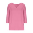 thumbnail image 3 of Aofany Women's Casual 3/4 Sleeve Length T-Shirts Tunic Tops V Neck Loose Fit Basic Tee Solid Color Blouse for Work Daily, 3 of 5