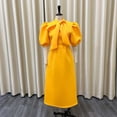 thumbnail image 4 of AURA Plus Size Women Summer Bow High Waist Banquet Dress Elegant Solid Color Lantern Sleeve Midi Dress, 4 of 8