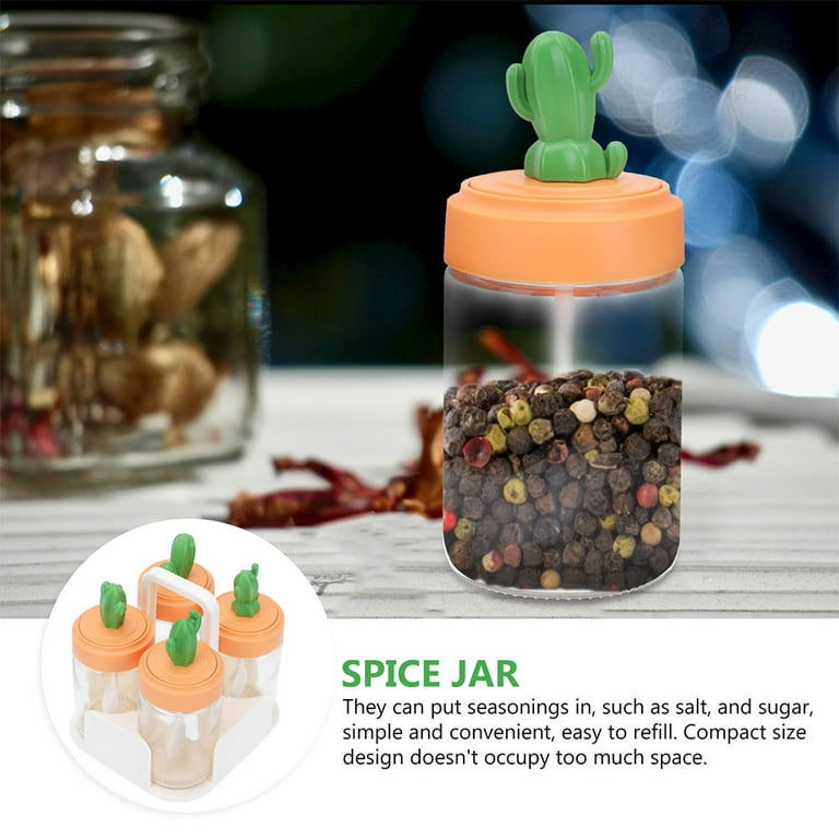 2Pcs Spice Jars with Spoon Adorable Cactus-shaped Seasoning Jar Glass Spice  Jars