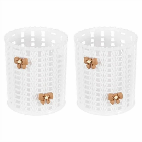 2Pcs Pencil Holder Plastic Pen Holder Cute Pencil Holders Bow Mesh White
