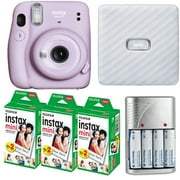 FUJIFILM INSTAX Mini 11 Instant Film Camera (Lilac Purple) + 4X Rechargeable Battery + Mini Film White Printer Kit (3 Pack)