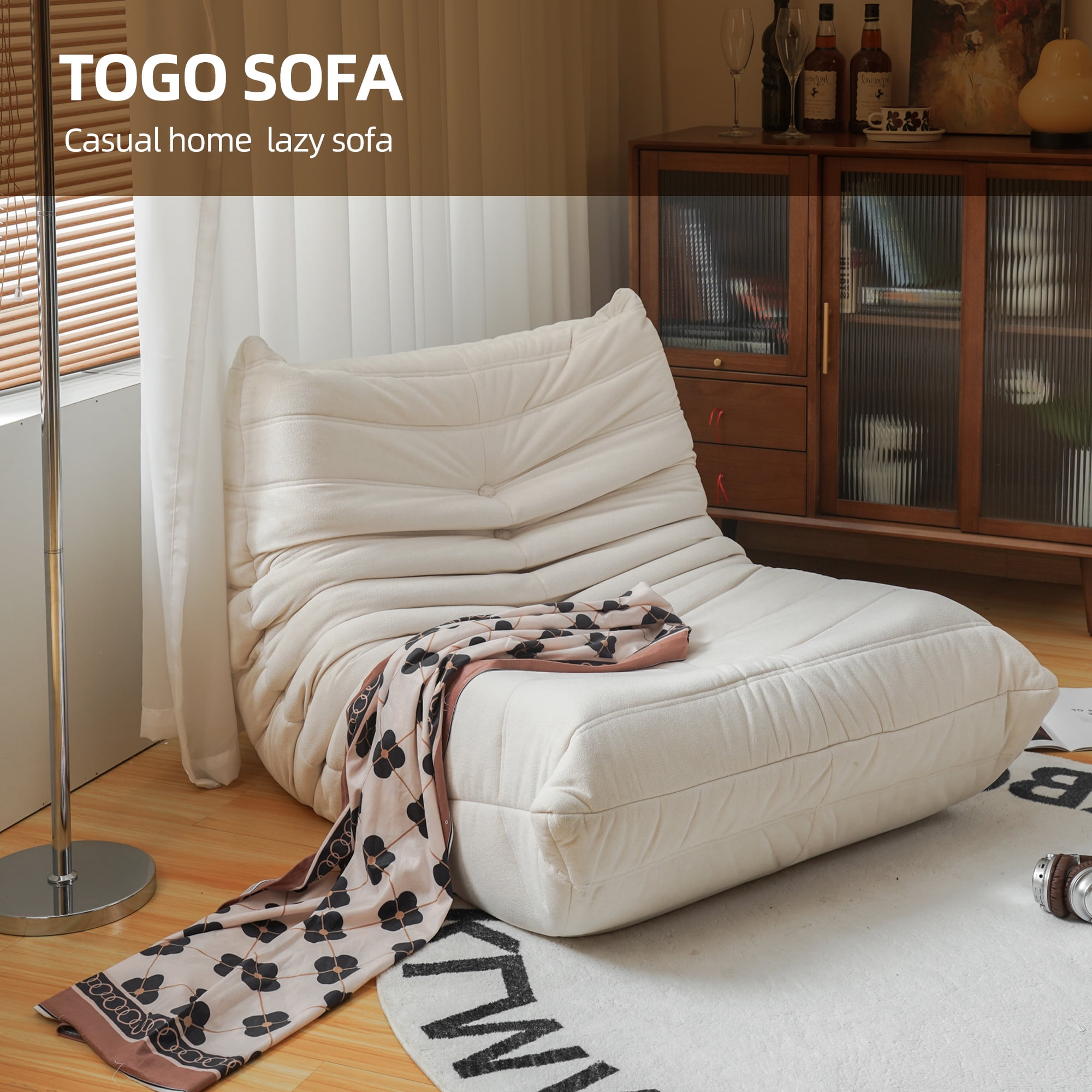 Aukfa Bean Bag Chair, Lazy Floor Sofa Lounger, Sponge Sofa Chairs for Adults, Fireside Chair for Living Room Bedroom, White