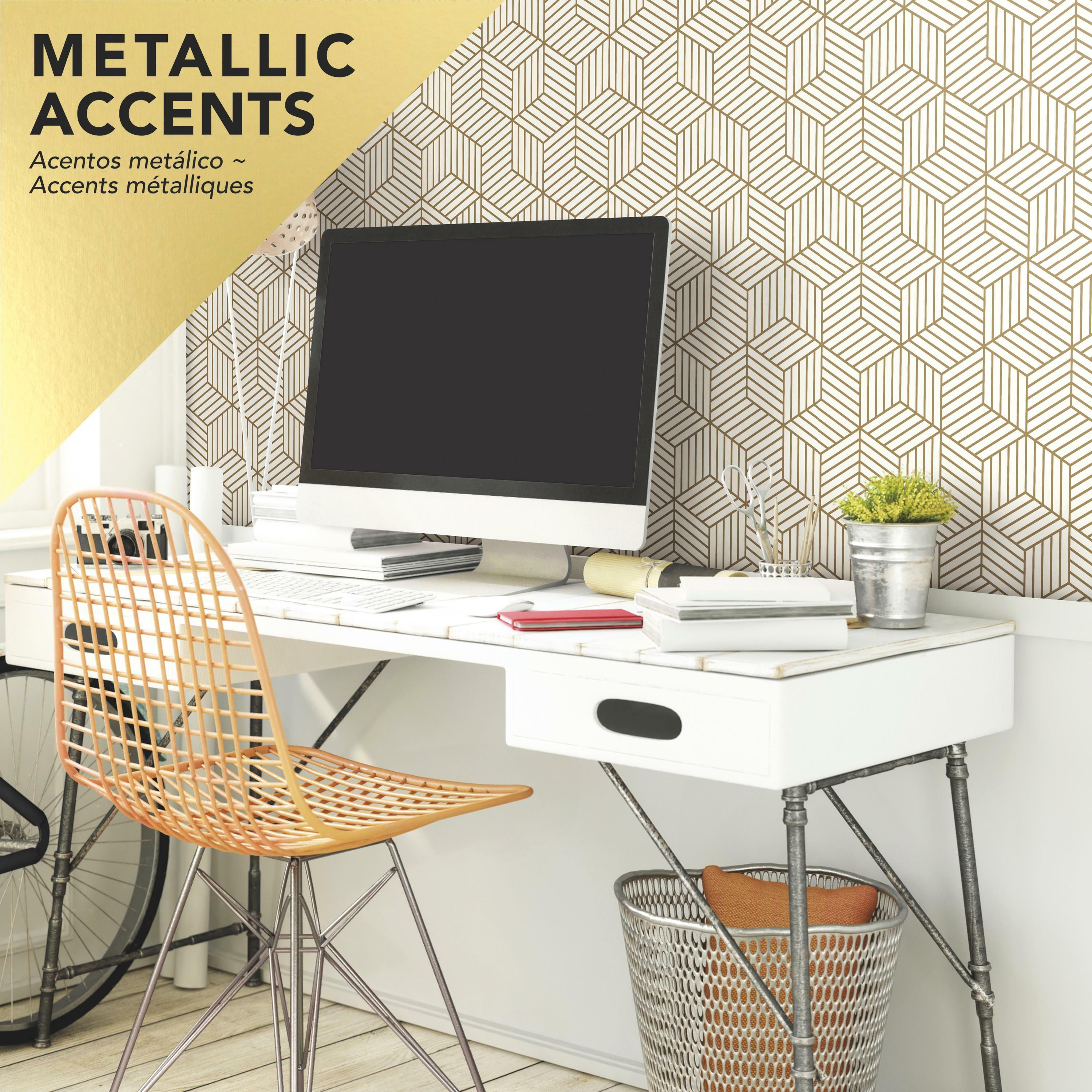 RoomMates Striped Hex Gold Peel and Stick Wallpaper, 1 Count