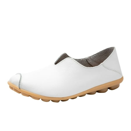 

Sngxgn Shoes for Women Comfort Walking Flat Loafer Slip on Leather Loafer Comfortable Outdoor Driving Shoes(White 6.5)