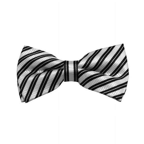 Black And White Striped Woven Pre-Tied Bow Tie