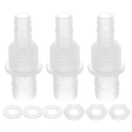 3Pack PlasticHose Barb Fitting, 5/16" x 1/2" Adapter Union with M16 Nut and Washer