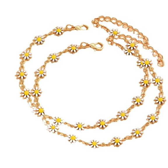 Fashionable Enamel Flower Anklet Set - Chain Accessories 2pcs