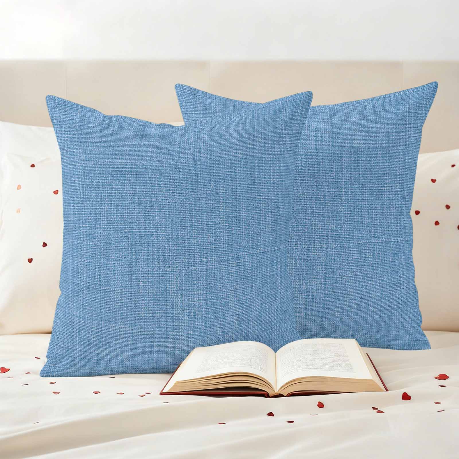 Blue Burlap Texture Outdoor Waterproof Pillow Covers, Farmhouse Vintage Blue Decorative Square Throw Pillowcase Sofa Cushion Sham for Patio/Couch/Chair, 20"x20" 2 Pack