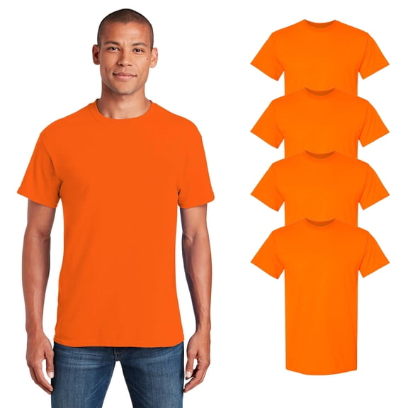Gildan Men’s Safety Short Sleeve T-Shirt, Heavy Cotton, Hi Visibility Workwear, Safety Orange, Pack 4, M