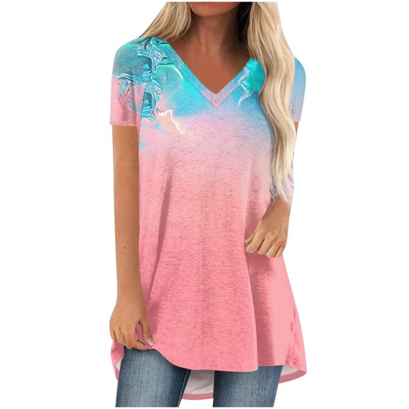XWSHYW Going out Tops for Women Women's Summer Tops , V Neck Tops Short Sleeve Shirts Loose Breathable Tunic Tops, Sizes S-3XL