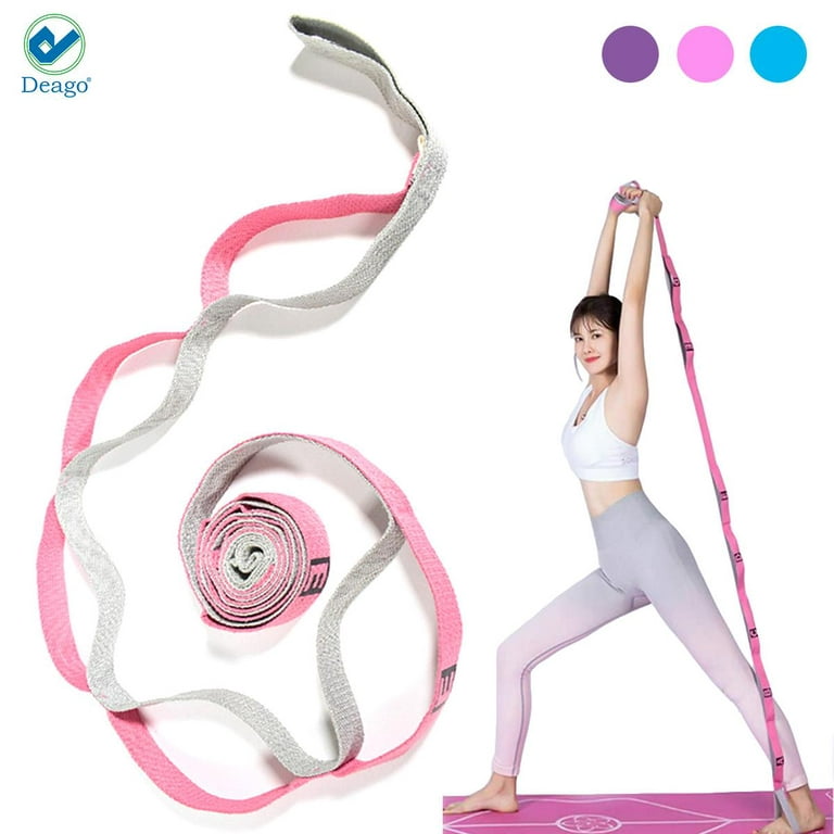 Deago Multi-Loop Yoga Strap, 12 Loops Yoga Stretch Non Elastic Band Strap  for Home Workout Physical Therapy, Pilates, Dance and Gymnastics (Pink)
