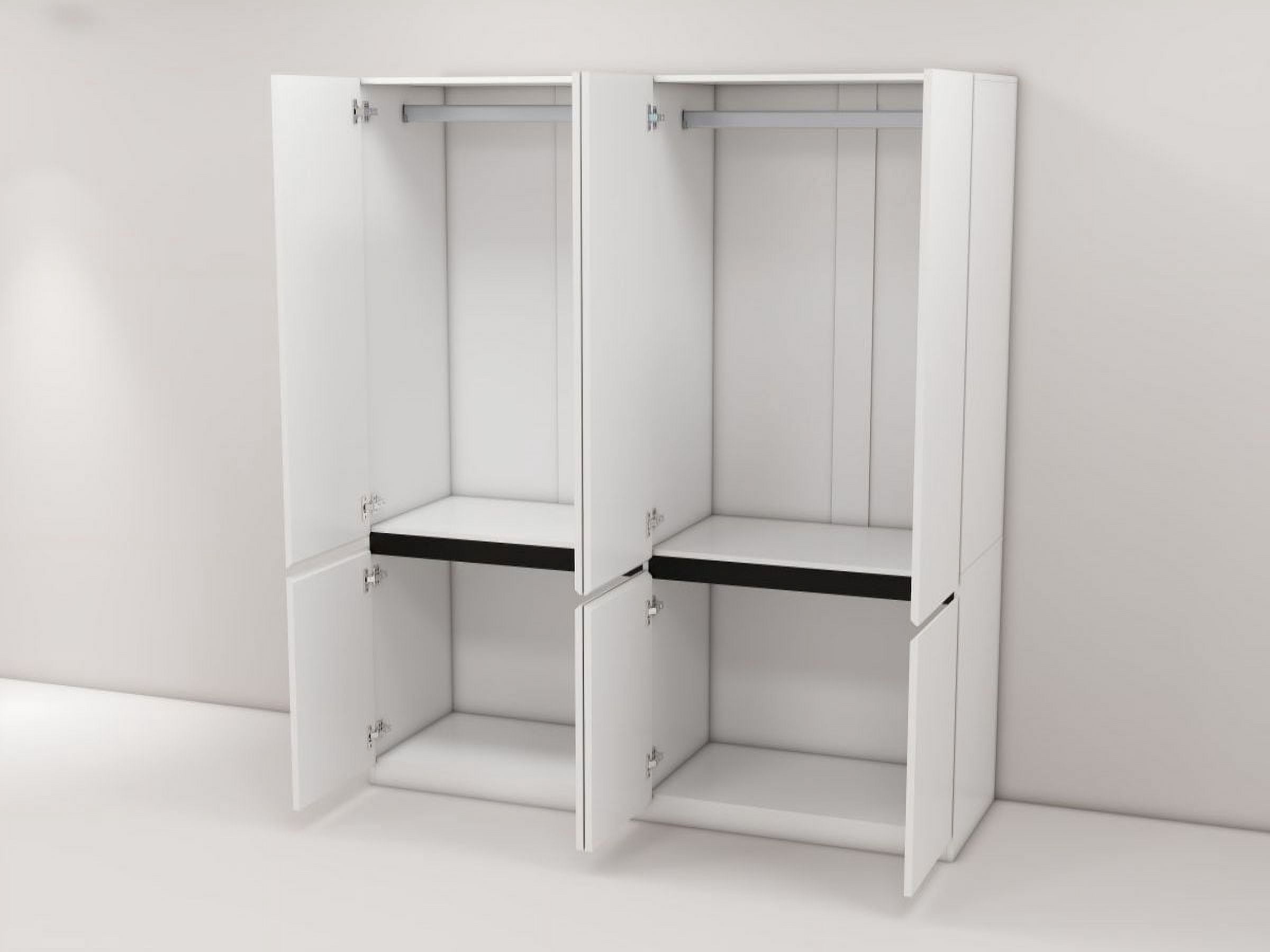 Modern Minimalist Style Wardrobe Armoire，Four-Door Pull-Free Silver Mirror Wardrobe with Built-In Mirrors (White,W62.99 x D20.47x H74.02)