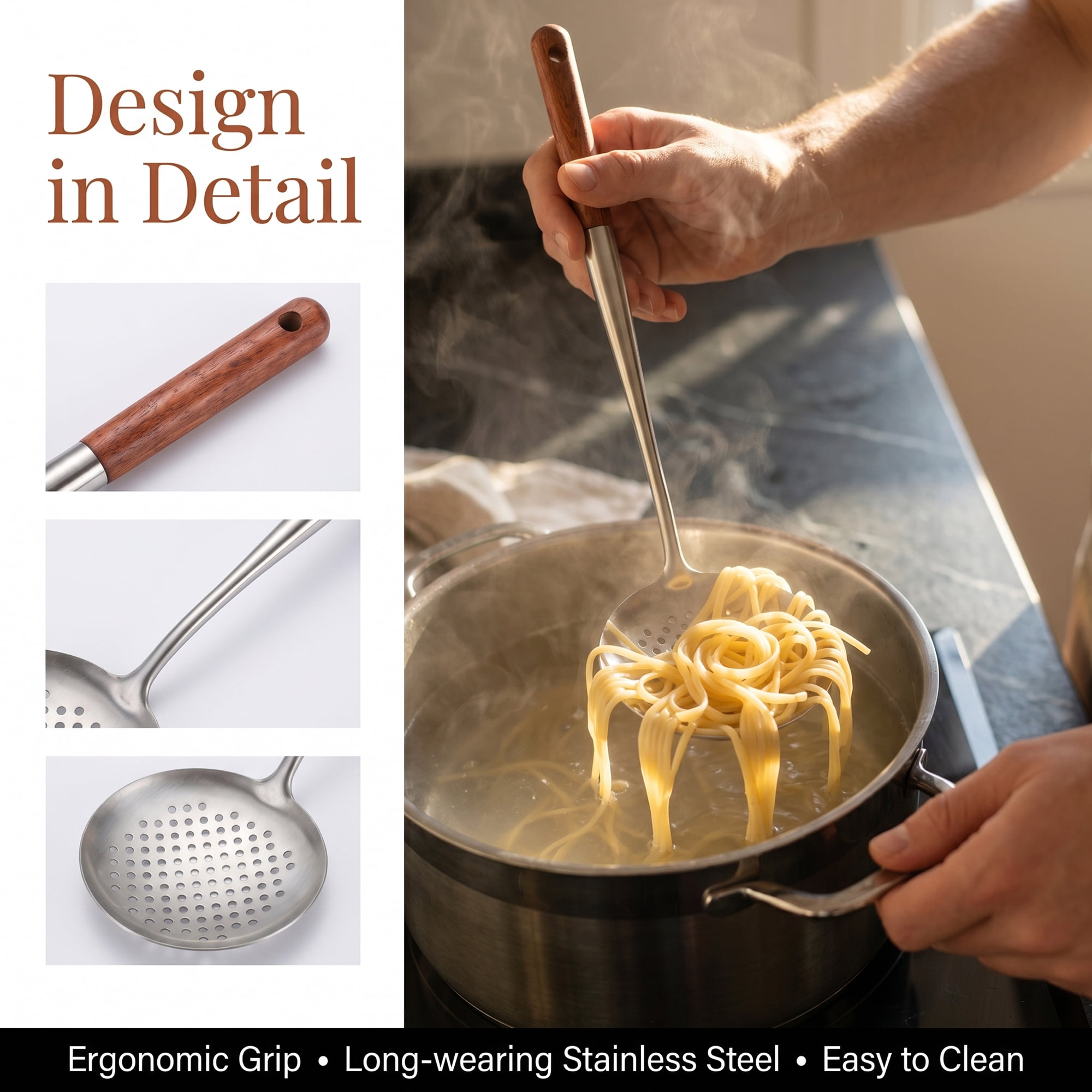 Unique Bargains Cooking Utensil Set, Stainless Steel Kitchen Gadgets Brown E 2pcs