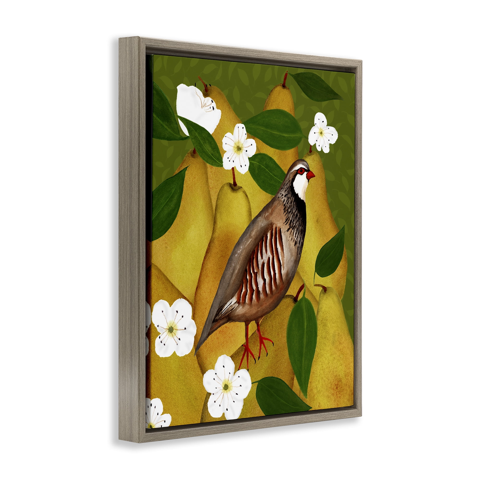 Stupell Industries Partridge Bird & Pears Food & Beverage Painting Brown Floater Framed Canvas Art Print Wall Art, 17 x 21