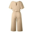 thumbnail image 3 of Dyfzdhu Jumpsuits For Women Casual Jumpsuit Round Neck Solid Color Junpsuit Short Sleeve Belted Wide Leg Pant Jumpsuit Khaki L, 3 of 4