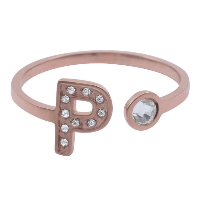 Anillo de Mujer Inicial Letra LuckyLy, Oro Rosa 18k y Zirconia Cúbica, Modelo Layla rosa UNITALLA