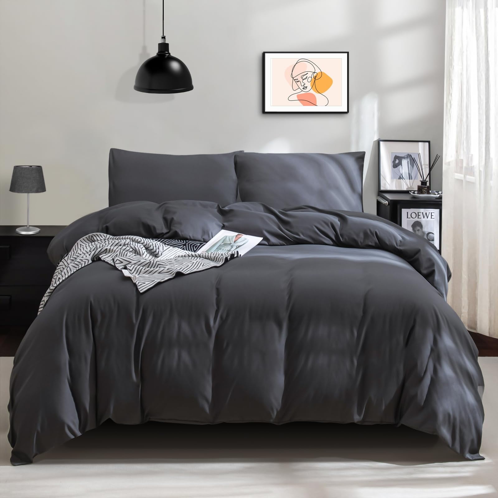 Bed linen 135x200 2 piece set cuddly soft and non iron duvet covers with zip microfibre anthracite bed linen set single bed duvet cover 135x200 cm 1 pillowcase 80x83 cm grey Walmart