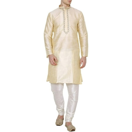 

Royal Kurta Men s Silk Blend Festive Neck Garland Embroidery Kurta Pyjama Set Gold