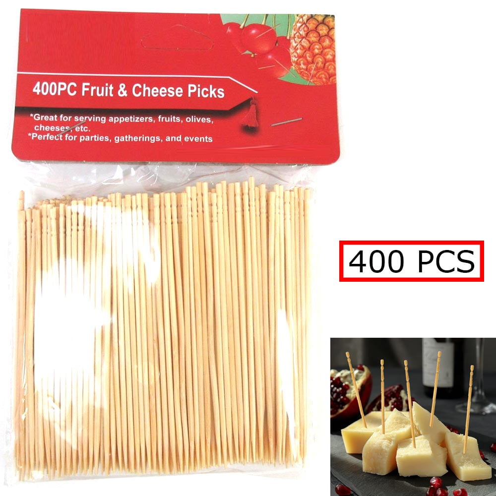 400 Wooden Toothpicks Fruit Cheese Picks Natural Bamboo Round Oral Care ...