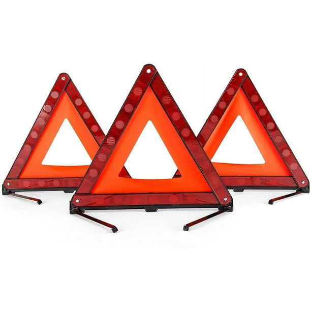 Paquete de 3 triángulos de advertencia con bolsa de almacenamiento, kit de triángulos de seguridad plegables, reflectores de seguridad vial, señales triangulares de peligro en la carretera