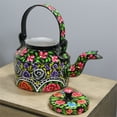 thumbnail image 3 of Natural Geo Black Floral 10" Decorative Steel Kettle, 3 of 4