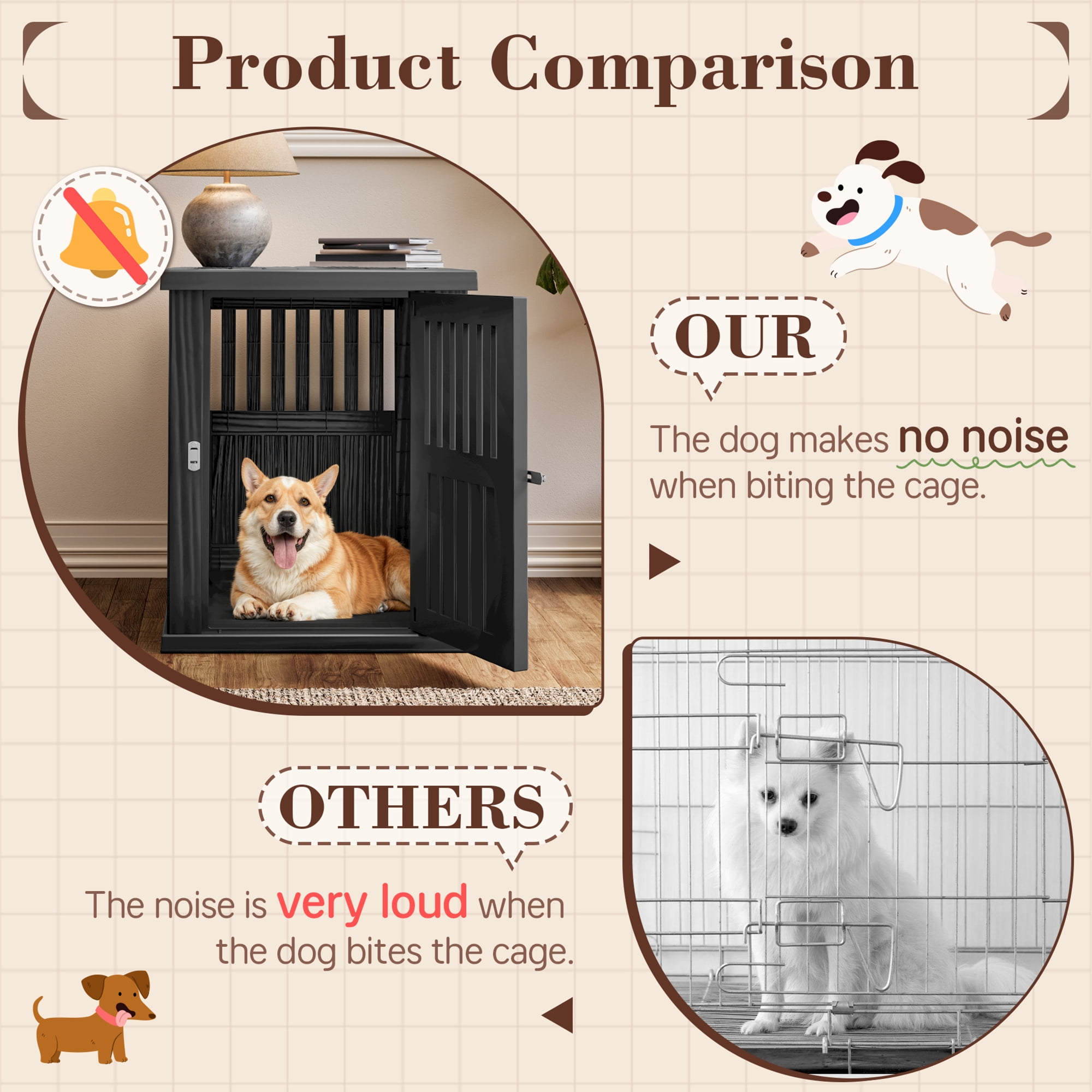 Bifanuo Dog Crate, Decorative Plastic Kennel with Locking Latch for Small to Medium Breeds, Indoor, Black