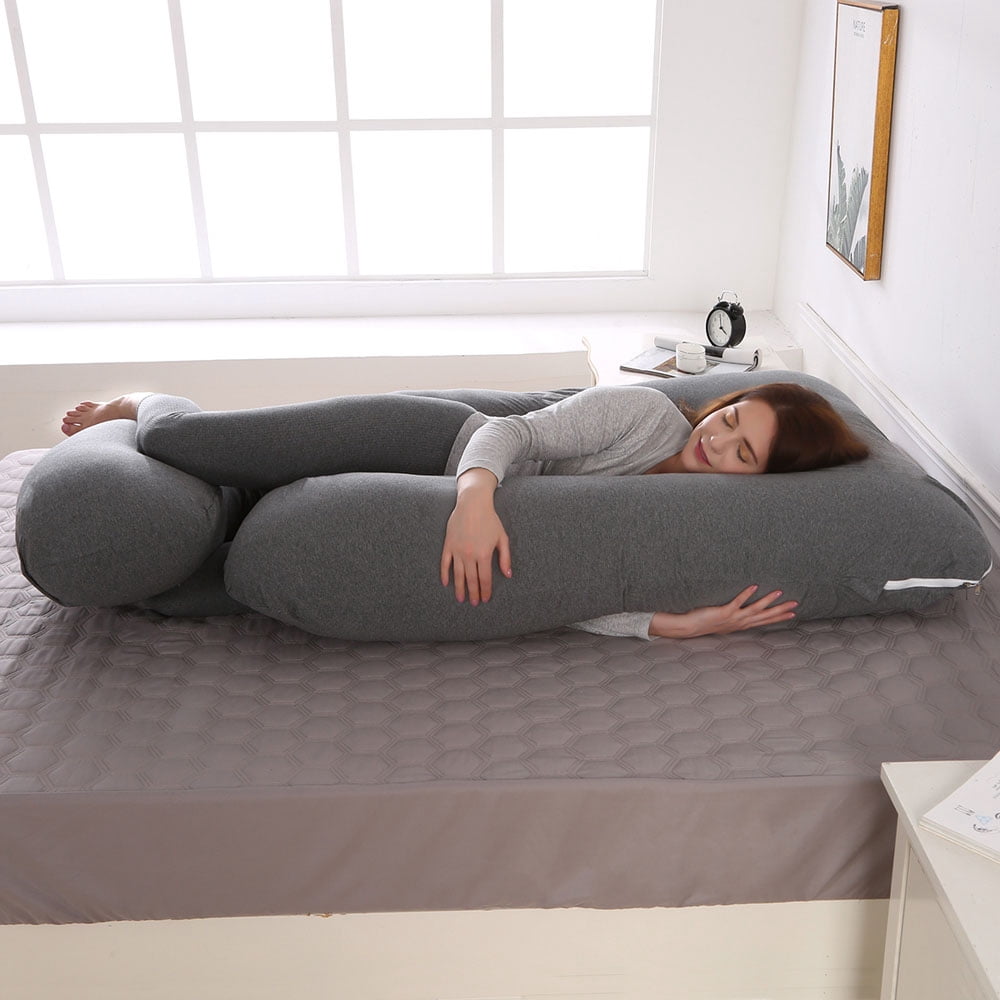 Topchances Pregnancy Pillow Maternity Belly Contoured Body  Pillow Extra Large With Knitted Cotton Cover Gray US