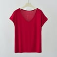 thumbnail image 2 of JUUYY V-Neck Summer T Shirts for Women Modal Solid Slim-Fit Short Sleeve Tops Casual Tee for Women Wine XL, 2 of 6