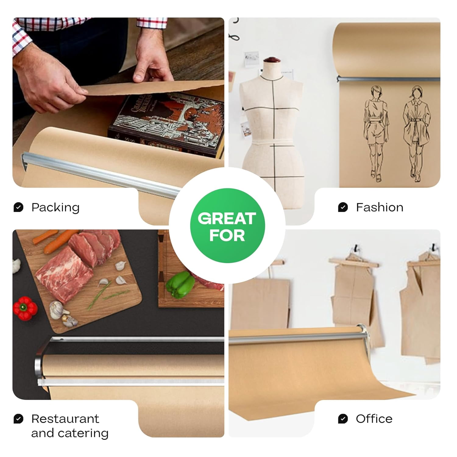 IDL Packaging Brown Kraft Paper Jumbo Roll 24" x 14400" (1200 ft) with Dispenser – USA-Made Natural Kraft Paper 30lb Thickness