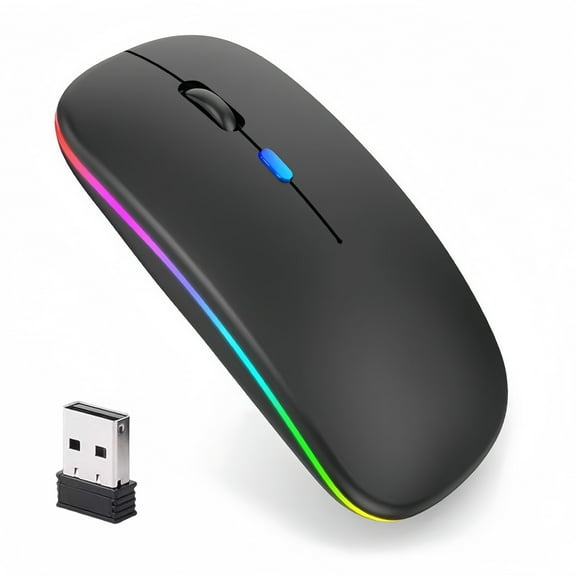 BAKIBO Wireless Mouse, LED Rechargeable Laptop Mouse, Portable Office Computer Mice use(BT5.2 and USB 2.4G) Dual Mode Connection, Silent, Slim, for Apple Laptop/ipad Tablet/Mac/PC
