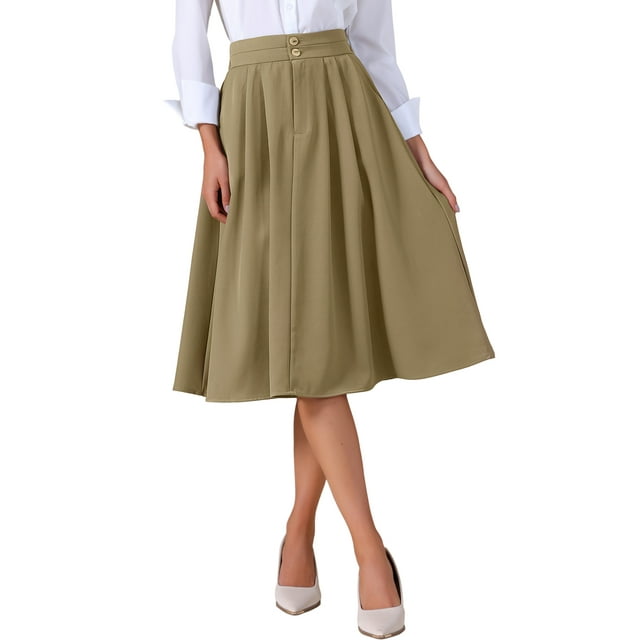 Faldas Midi para Mujeres Fluidas A-Line de Cintura Alta Largas Casual con Bolsillos 2025 M Caqui