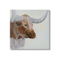 Stupell Rural Longhorn Cow Face Portrait Animals & Insects Painting Gallery Wrapped Canvas Print Wall Art