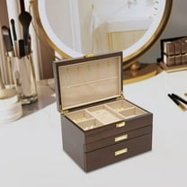 Wooden Jewelry Box for Women, 3 Layers Large Wooden Jewelry Organizer Box Watches Necklace Ring Storage Box for Women (Walnut 3 Layer)