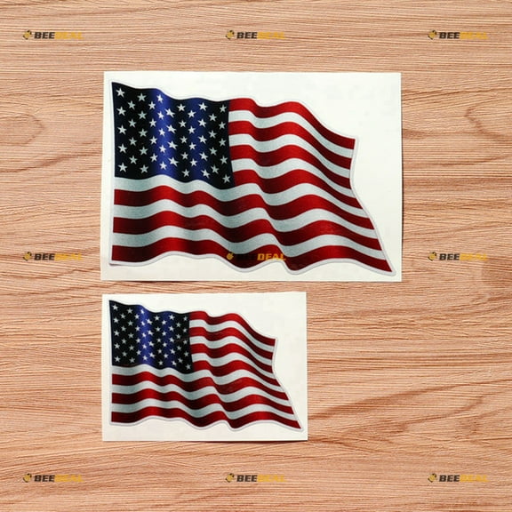 American Flag USA Vinyl Decal Sticker Patriotic Wavy - 2 Pack Reflective, 4 Inches, 6 Inches - for Car Boat Laptop Cup Phone 09010B